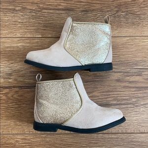 Tan & gold glitter toddler booties